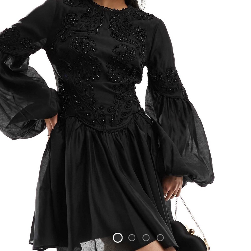 ASOS DESIGN High Neck Embroidered Embellished Mini Dress with Pephem